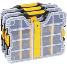 Trois boîtes d''assortiment transparentes avec poignée pour ranger les outils et les petites pièces