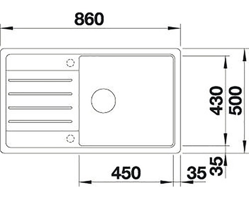Dessin d''un évier de cuisine avec dimensions.