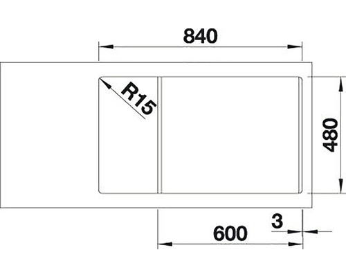 Schéma technique d''un évier de dimensions 840 x 480 millimètres