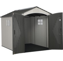 Abri de jardin avec portes doubles et fenêtres ouvertes