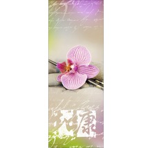 Image murale décorative avec orchidée, pierres et caractères asiatiques
