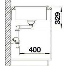 Dessin technique d''un évier avec des dimensions de 400 sur 329 millimètres.