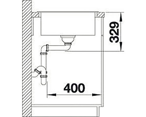 Dessin technique d''un évier avec des dimensions de 400 sur 329 millimètres.