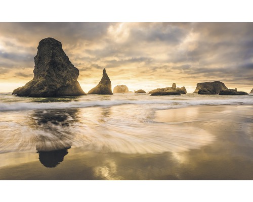 Papier peint panoramique intissé SH053-VD4 Stefan Hefele Ed 1 Golden Stacks 4 pces 400 x 250 cm Paysage de plage avec des rochers et un littoral