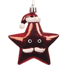 Décoration de sapin de Noël étoile avec bonnet de Père Noël et visage