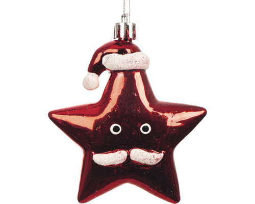 Décoration de sapin de Noël étoile avec bonnet de Père Noël et visage