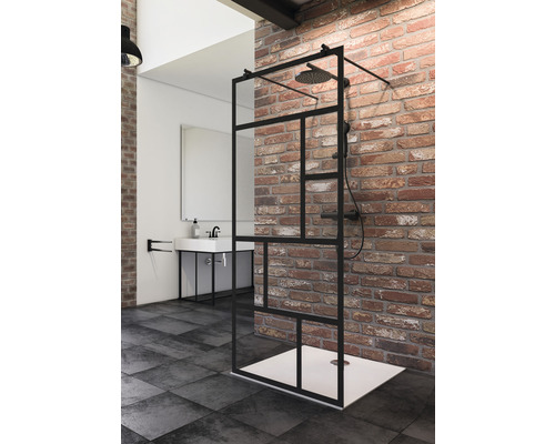Paroi de douche à l'italienne Schulte Alexa Style 2.0 Black Style 85,5 cm décor Atelier