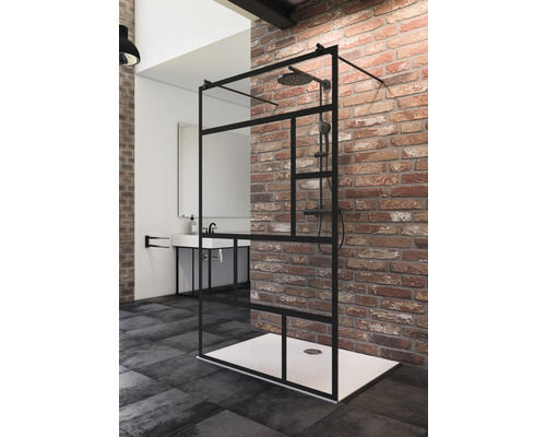 Paroi de douche à l'italienne Schulte Alexa Style 2.0 Black Style 118,7 cm décor Atelier