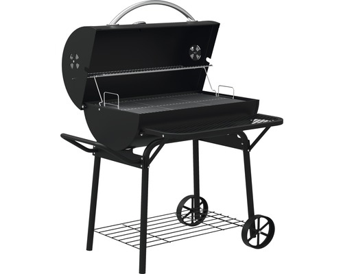 Barbecue à charbon de bois noir avec couvercle et espace de rangement