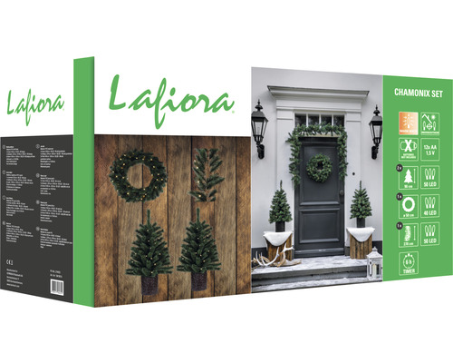 Lafiora Chamonix Set mit LED-Weihnachtsbaum, LED-Kranz und LED-Girlande