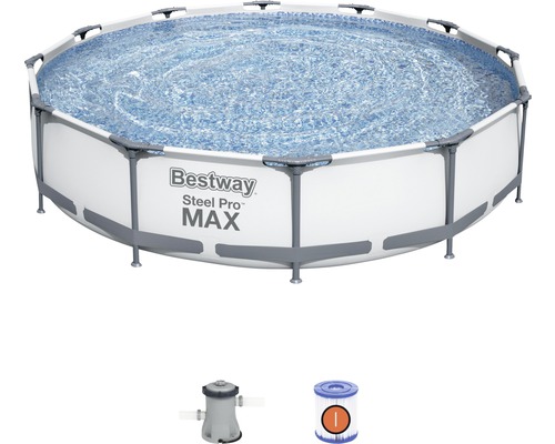 Ensemble de piscine tubulaire hors sol Bestway Steel Pro MAX™ ronde Ø 366x76 cm avec épurateur à cartouche gris clair