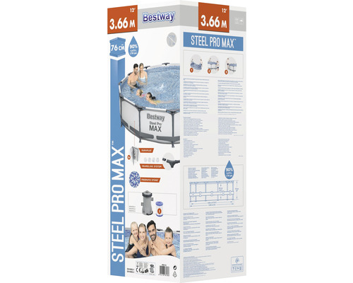 Verpackung eines Bestway Steel Pro Max Pools mit 3,66 Metern Durchmesser