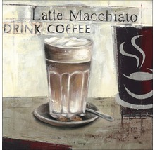 Gemälde mit Latte Macchiato und der Aufschrift Kaffee trinken.