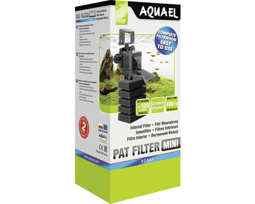 Filtre intérieur d'aquarium AQUAEL Pat Mini, 4 W, 50 - 400 l/h, aquariums jusqu'à env. 120 l, adapté aux crevettes
