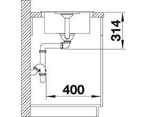 Schéma d''un évier de cuisine avec les dimensions 314 et 400