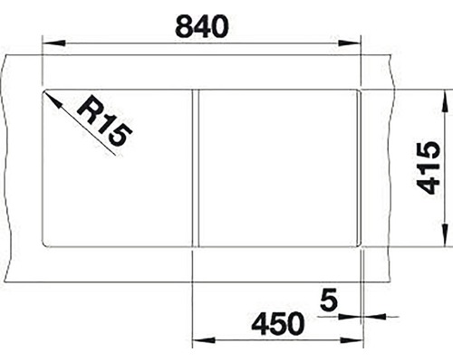 Schéma technique avec dimensions : 840, 415, 450, 5, R15