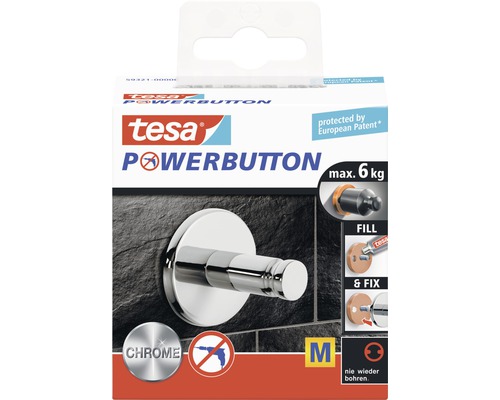Tesa Powerbutton Klebehaken Chrom, maximale Tragkraft 6 Kilogramm