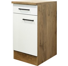 Meuble bas avec tiroirs et porte en décor bois