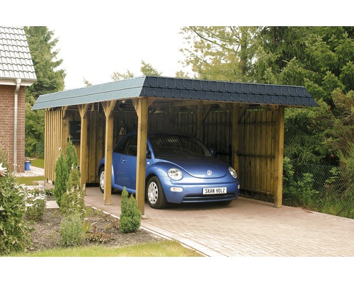 Carport pour un véhicule Skanholz Spreewald toit en croupe, 345x589 cm, imprégné par immersion