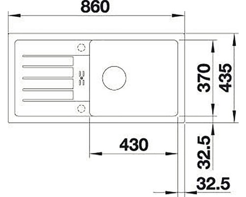 Zeichnung einer Küchenspüle mit Maßangaben