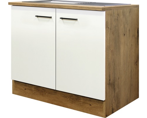 Flex Well Spülenschrank inkl Spüle Vintea BxTxH 100x60x85 cm magnolienweiss matt zerlegt