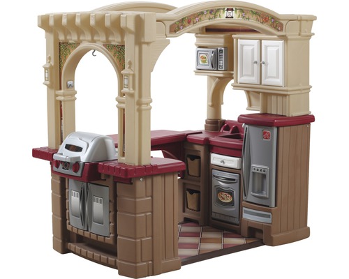 Spielküche mit Grill, Spüle, Kühlschrank und Mikrowelle