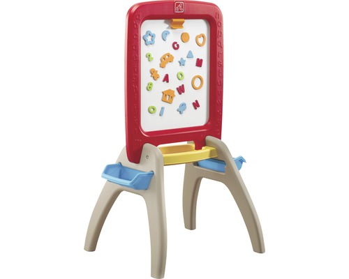 Chevalet pour enfants Step2 All Around Easel For Two bleu Chevalet pour enfants avec tableau magnétique, lettres et espaces de rangement.