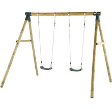 Balancelle double avec cadre en bois et deux sièges de balançoire