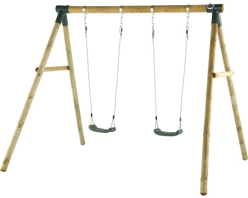 Balancelle double avec cadre en bois et deux sièges de balançoire