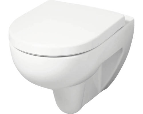 Ensemble WC suspendu GEBERIT Renova cuvette à fond creux sans bride de rinçage blanc brillant avec abattant WC CG02035000