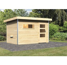 Holzgartenhaus mit Fenster und Tür im Garten