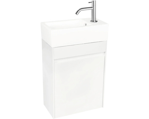 Meuble-lavabo blanc avec meuble sous-vasque et robinet