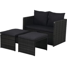 Gartenmöbelset GARDEN PLACE Carter 2-4 Sitzer 4 tlg. 3 in 1 Multifunktion anthrazit aus Polyrattan, inkl. Sitzkissen