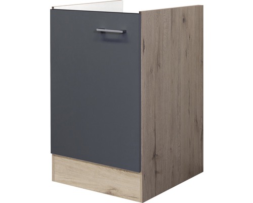 Meuble sous-évier Flex Well Tiago 50 x 57,1 x 82 cm façade gris basalte mat corps chêne clair san remo butée réversible