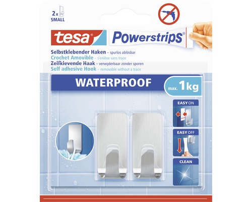 Crochet tesa Powerstrips® Waterproof Small carré acier inoxydable 59777-00000-00