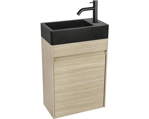 Meuble sous-lavabo avec lavabo et robinetterie noirs