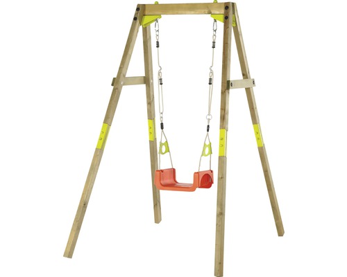 Balançoire en bois avec siège rouge pour le jardin