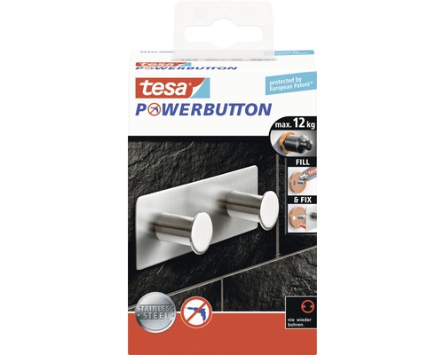 Tesa Powerbutton Doppelhaken Verpackung, maximale Tragkraft 12 Kilogramm
