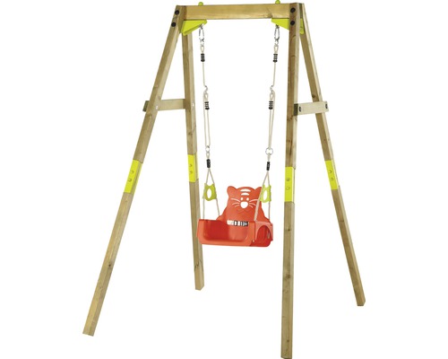 Balançoire pour enfants avec cadre en bois et siège animalier