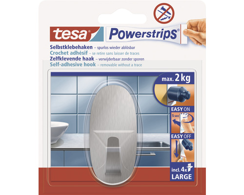 Patère salle de bain Tesa Powerstrips® Large acier inoxydable mat 58261-00000-20