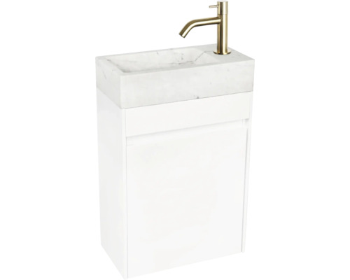 Meuble-lavabo avec lavabo en marbre et robinetterie