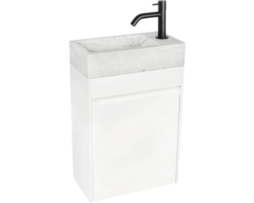 Ensemble de lavabo avec vasque en marbre, meuble sous-vasque et robinetterie