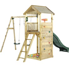 Spielturm aus Holz mit Rutsche, Schaukel und Kletterwand