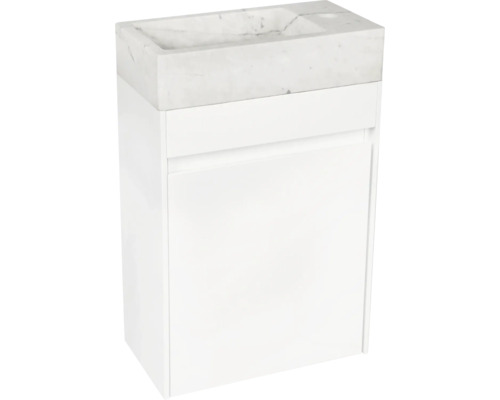 Meuble-lavabo avec meuble sous-vasque et lavabo en marbre