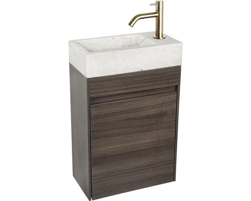 Ensemble de meuble-lavabo avec vasque en marbre et meuble bas avec une porte