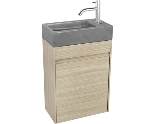 Meuble-lavabo avec vasque en béton et robinet