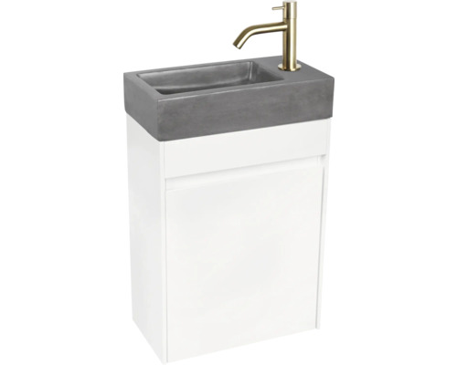 Meuble-lavabo avec vasque en béton et robinetterie