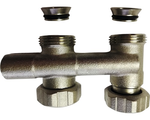 Heizkreisverteiler aus Metall mit zwei Dichtungen