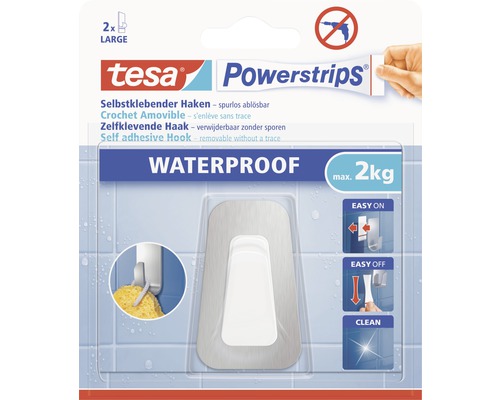 Patère salle de bain Tesa Powerstrips® Waterproof acier inoxydable/blanc mat 59784-00000-00