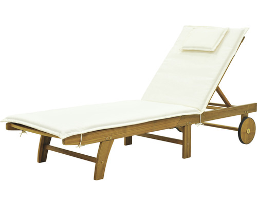 Chaise longue en bois avec coussin et roues